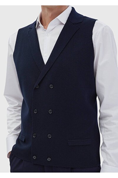 Ramsey Navy Blue Plain Knit Knitwear Vest