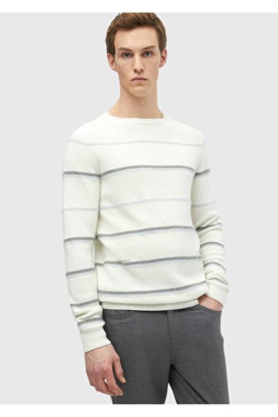 Ramsey Екрю велосипедний комір смугастий вовняний трикотажний светр