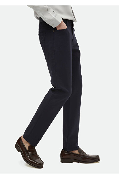 Ramsey Navy Blue Regular Fit Plain Woven Cotton Blended Casual Trousers
