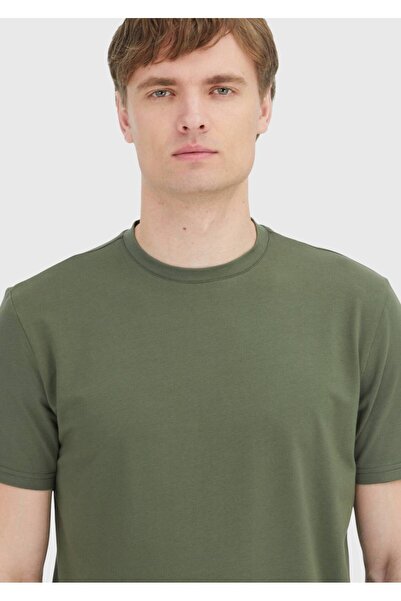 Ramsey Khaki Plain Crew Neck Cotton Blend T-Shirt