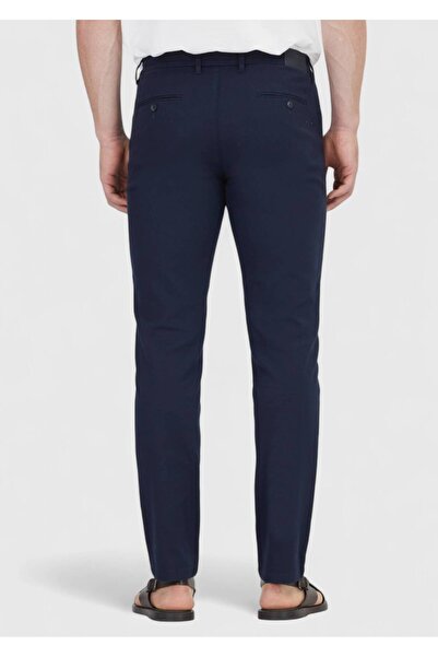 Ramsey Navy Blue Plain Woven Regular Fit Casual Cotton Blended Trousers