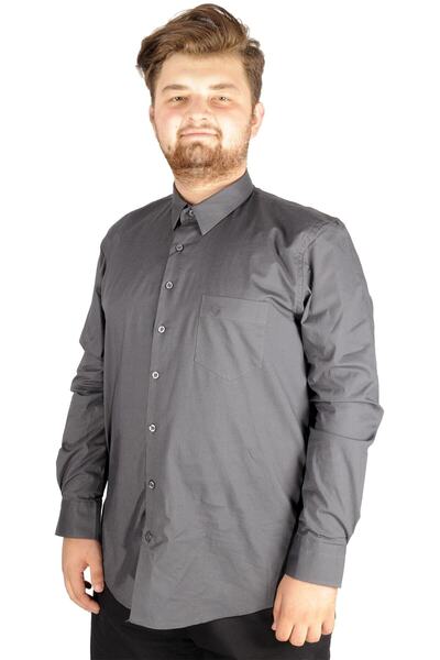 ModeXL Plus Size Men's Classic Pocket Shirt Lycra 20350 Smoked