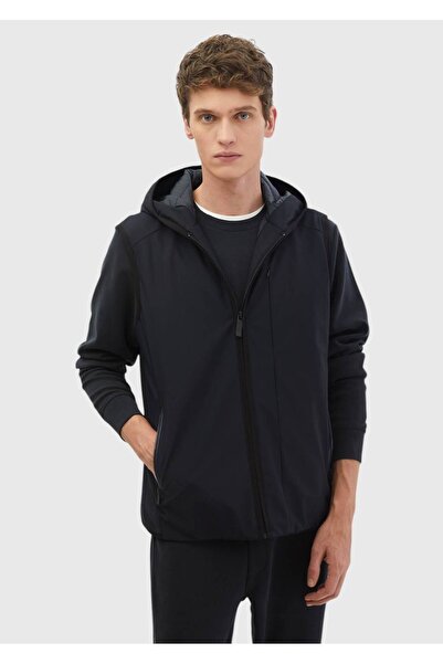 Ramsey Navy Blue Regular Fit Hooded Casual Woven Sports Vest