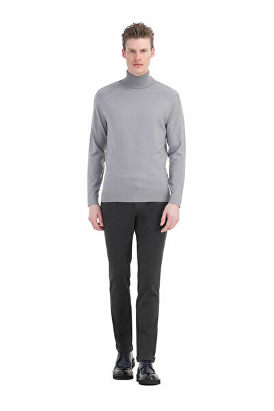 Ramsey Gray Full Turtleneck Plain Knitted Sweater