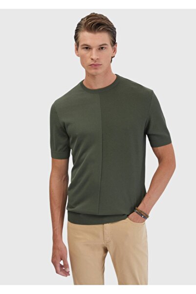 Ramsey Πλεκτό Ζακάρ με λαιμόκοψη χακί