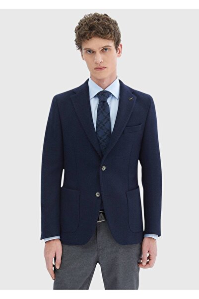 Ramsey Πλεκτό μπουφάν με μοτίβο σε μπλε ναυτικό χρώμα εφαρμοστό από μαλλί μεικτό