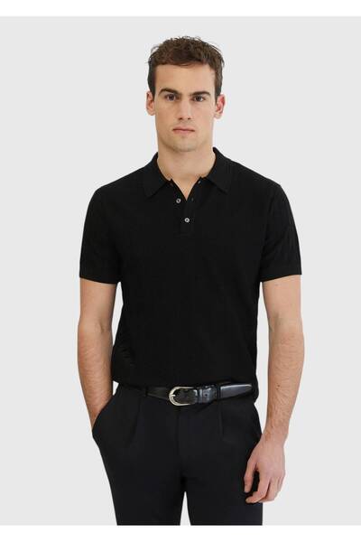 Ramsey Black Polo Neck Jacquard Knitwear