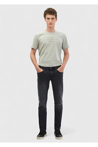 Ramsey Dark Gray Straight Slim Fit Denim Cotton Blended Trousers