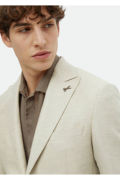Ramsey Beige Plain Zeroweight Slim Fit Cotton Blended Jacket
