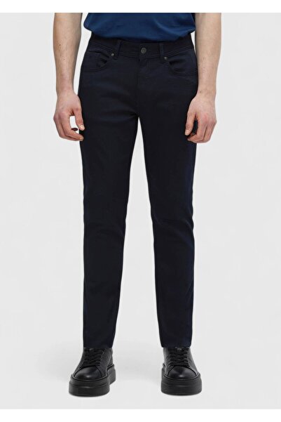 Ramsey Μπλε Navy Plain Woven Slim Fit Casual Παντελόνι από Βαμβακερό Μείγμα