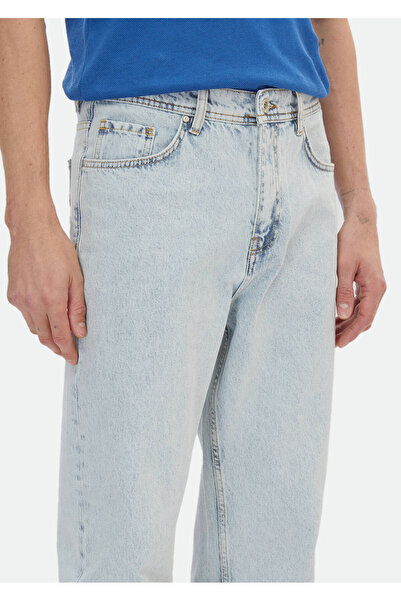 Ramsey Μπλε ίσιο Loose Fit τζιν 100% βαμβακερό παντελόνι