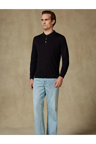 Abbate Nord Knitted 100% Wool Modern Fit Black Polo Neck Men's Plain Knitwear