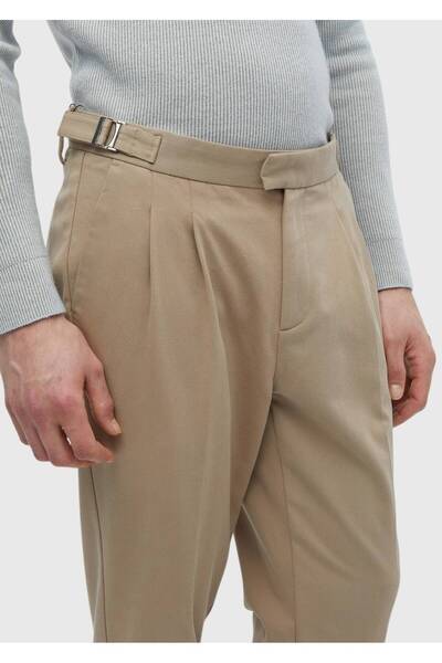 Ramsey Camel Hair Straight Woven Carrot Fit Casual βαμβακερό παντελόνι