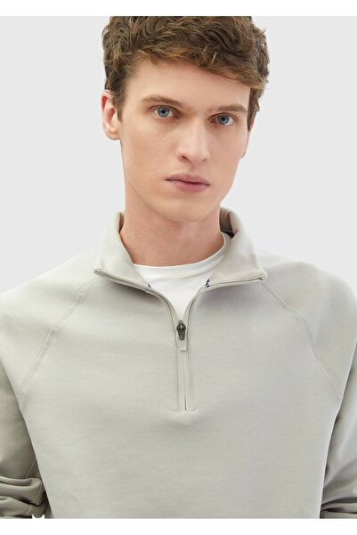 Ramsey Light Gray Stand Collar Plain Sweatshirt