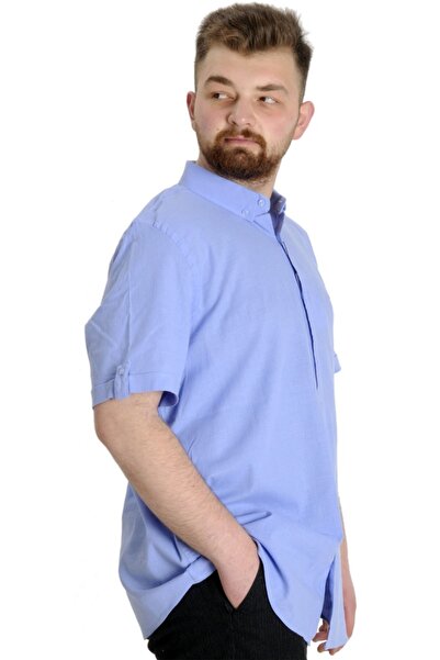 ModeXL Mode Xl Large Size Men's Linen Lycra Shirt 20393 Blue