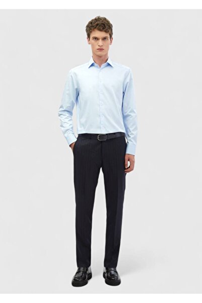 Ramsey Σκούρο μπλε ίσιο υφαντό πουκάμισο 100% βαμβάκι