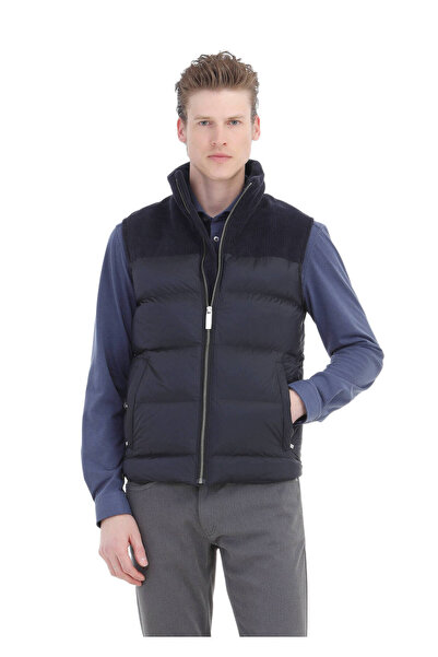 Ramsey Navy Blue Regular Fit Stand Collar Casual Woven Sports Vest