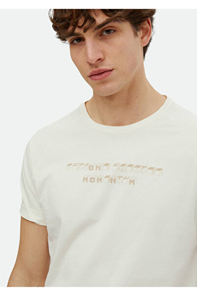 Ramsey Ecru Crew Neck 100% Cotton T-Shirt - Printed