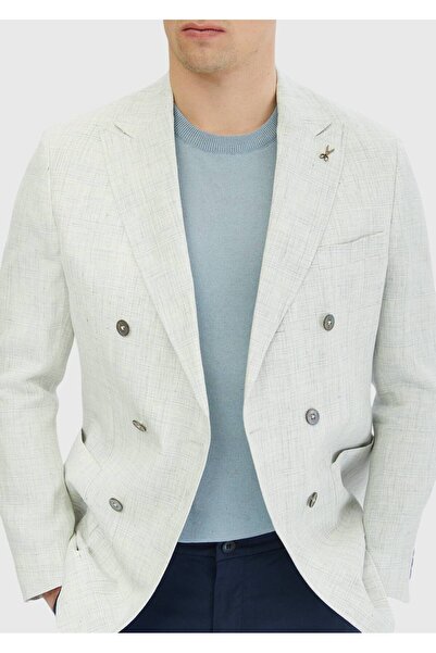 Ramsey Ανοιχτό γκρι μοτίβο Zeroweight εφαρμοστό 100% λινό μπουφάν