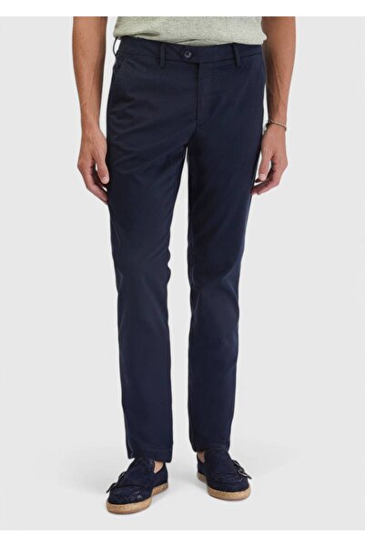 Ramsey Navy Blue Straight Woven Regular Fit Casual Trousers