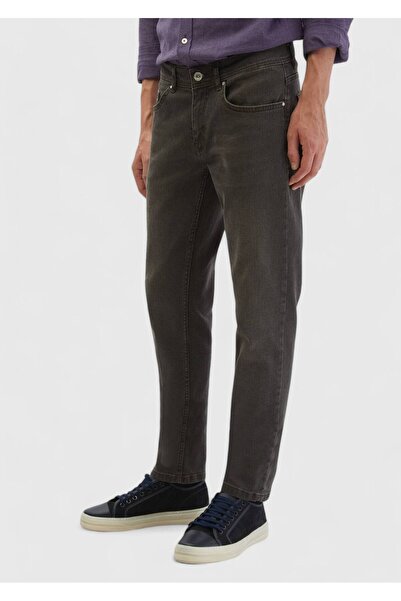Ramsey Brown Straight Slim Fit Denim Cotton Blended Trousers