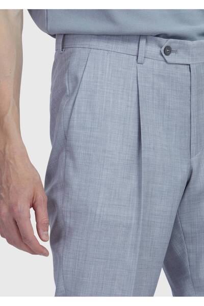 Ramsey Ανοιχτό γκρι απλό ύφασμα Slim Fit Casual 100% μάλλινο παντελόνι