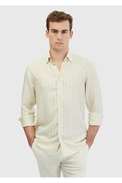 Ramsey Cămașă casual țesută cu dungi ecru