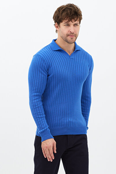 COOL TARZ Saks Men's Polo Neck Ribbed Knitwear Sweater