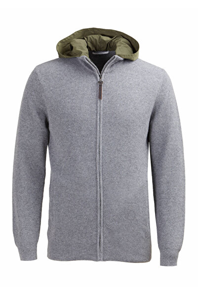 Ramsey Hooded Plain Knit Wool Blend Cardigan