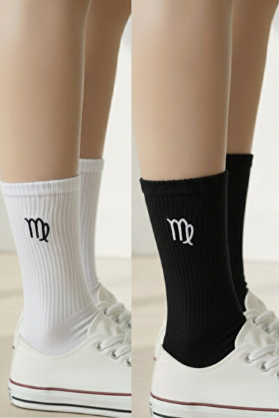 AYDK Дева Бродирани тенис, фитнес, 2 чифта черно-бели памучни летни и зимни чорапи