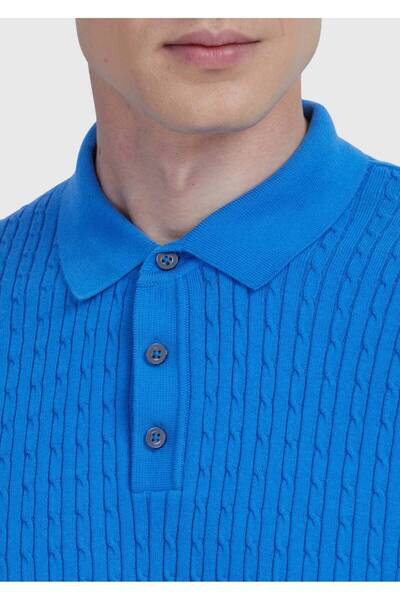 Ramsey Tricotaj din amestec de bumbac jacquard cu guler polo albastru