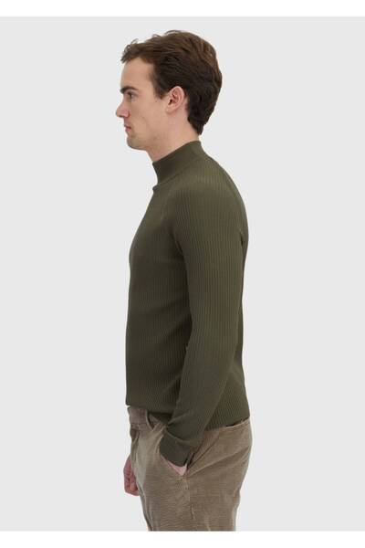 Ramsey Khaki Half Turtleneck Ribbed Knit Sweater