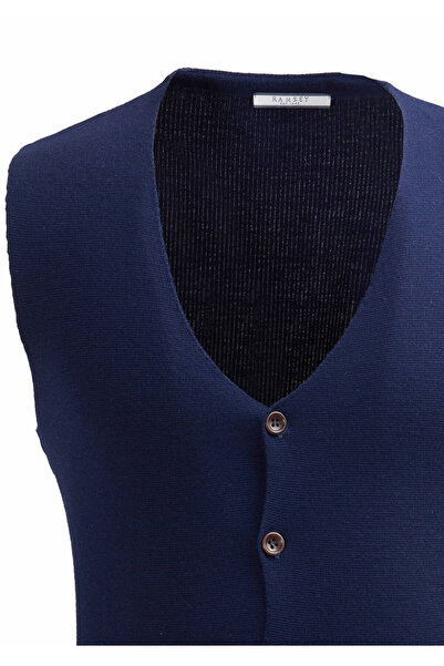 Ramsey Navy Blue Knitwear Plain Vest