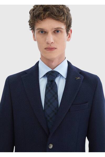 Ramsey Πλεκτό μπουφάν με μοτίβο σε μπλε ναυτικό χρώμα εφαρμοστό από μαλλί μεικτό