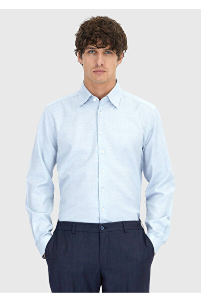 Ramsey Πουκάμισο Casual Fit με μπλε σχέδιο, υφαντό casual πουκάμισο από 100% βαμβάκι