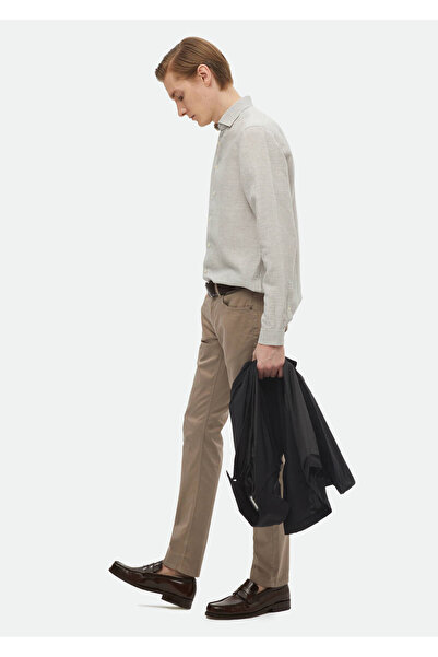 Ramsey Ανθρακί ριγέ λινό πουκάμισο με κανονική εφαρμογή