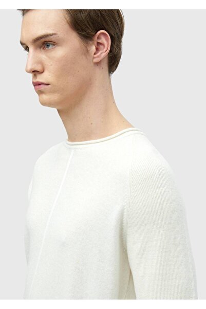 Ramsey Ecru Crew Neck Jacquard Wool Blend Knit Sweater