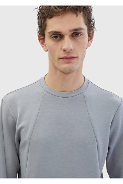 Ramsey Light Gray Crew Neck Plain Sweatshirt