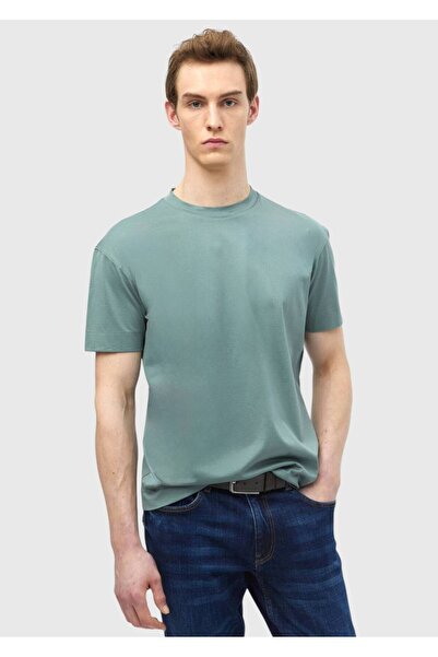 Ramsey Küf Yeşili Düz Bisiklet Yaka %100 Pamuk T-Shirt