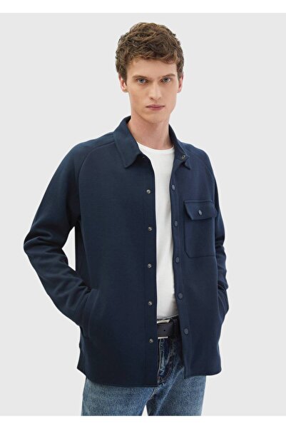 Ramsey Navy Blue Polo Neck Plain Sweatshirt