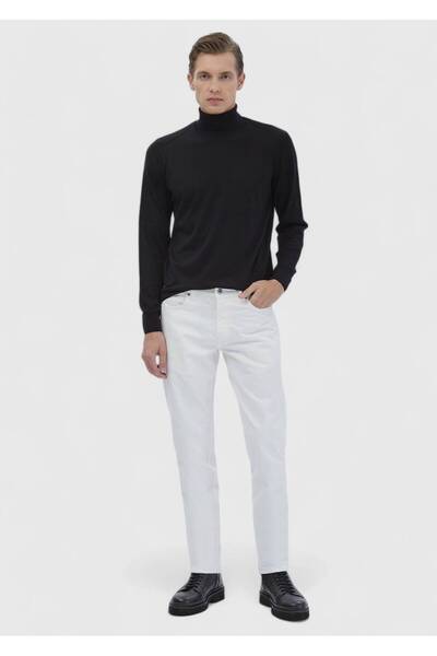 Ramsey Black Full Turtleneck Plain Knit Wool Blended Sweater Sweater