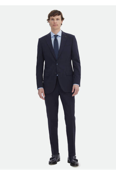Ramsey Navy Blue Slim Fit Wool Blended Suit - Micro Thin&Taller