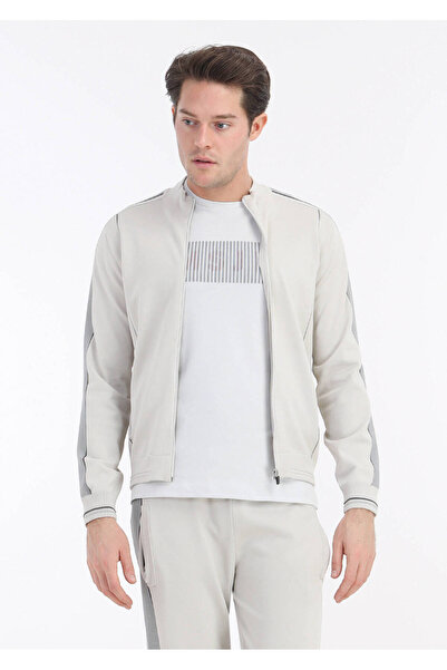 Ramsey Beige Jacquard Half Turtleneck Cardigan