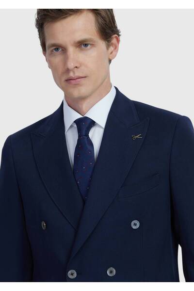 Ramsey Navy Blue Plain Zeroweight Slim Fit Wool Blended Suit