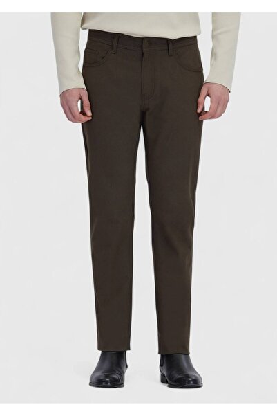 Ramsey Khaki Straight Woven Slim Fit Casual Cotton Blended Pants