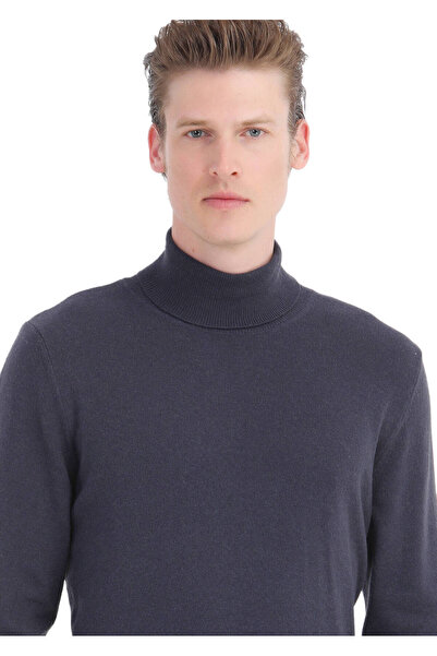 Ramsey Purple Full Turtleneck Jacquard Wool Blend Sweater