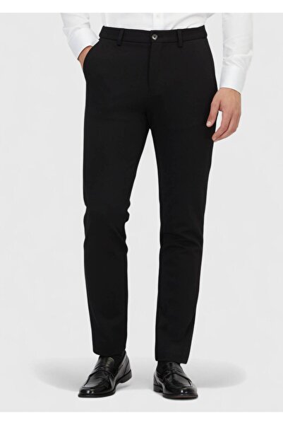 Ramsey Μαύρο ίσιο πλεκτό παντελόνι Jogging Fit Casual