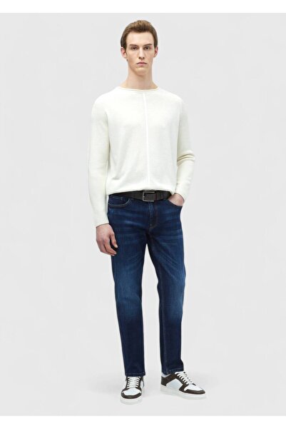 Ramsey Ecru Crew Neck Jacquard Wool Blend Knit Sweater