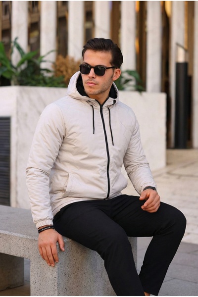 comstar Чоловічий куртка з підкладкою з хутра, водонепроникна, в смужку, з капюшоном і кишенями