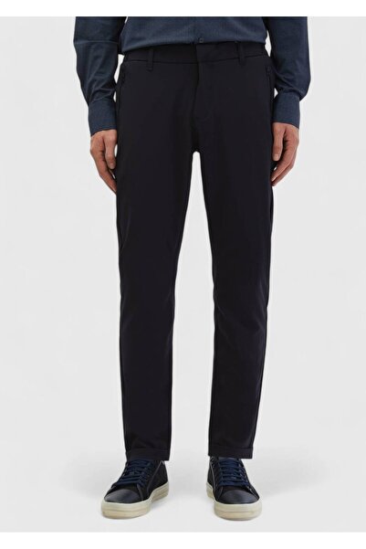 Ramsey Navy Blue Straight Knitted Jogging Fit Casual Trousers